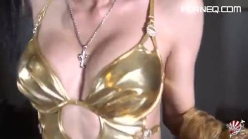 Shiny gold dress and gloves on a hard cock Asian shemale - new.porneq.com on pornlista.com